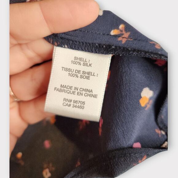 Rebecca Taylor Womens Mia Floral Silk Camisole Ruffle Trim Navy Blue 10 Romantic - Picture 5 of 10